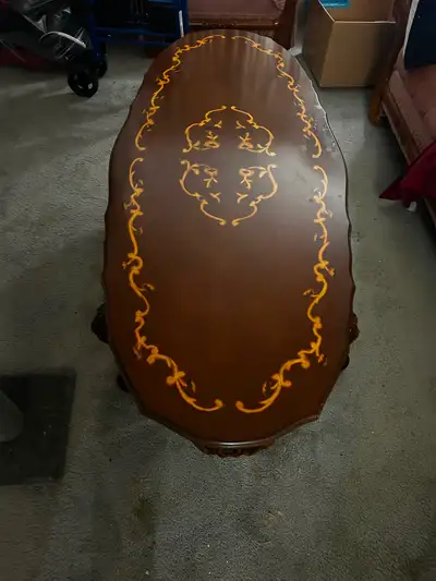 Antique, solid wood coffee table with matching and tables, View more