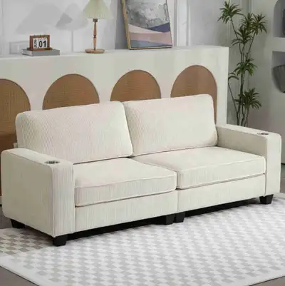 Corduroy 4 seater Sofa with Built-in Cup Holders, View more