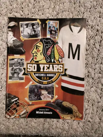 Celebrate junior hockey with this 2017 commemorative program from the O.H.A. Mitchell Hawks 50th ann...
