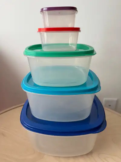 Like new condition. Only the green box was used once for odorless food, other 4 boxes were never use...