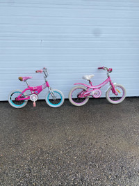Girls 14 and 16” bikes for sale.