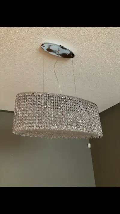 STUNNING Oval Shaped Chrome and Crystal 15-bulb Pendant, View more