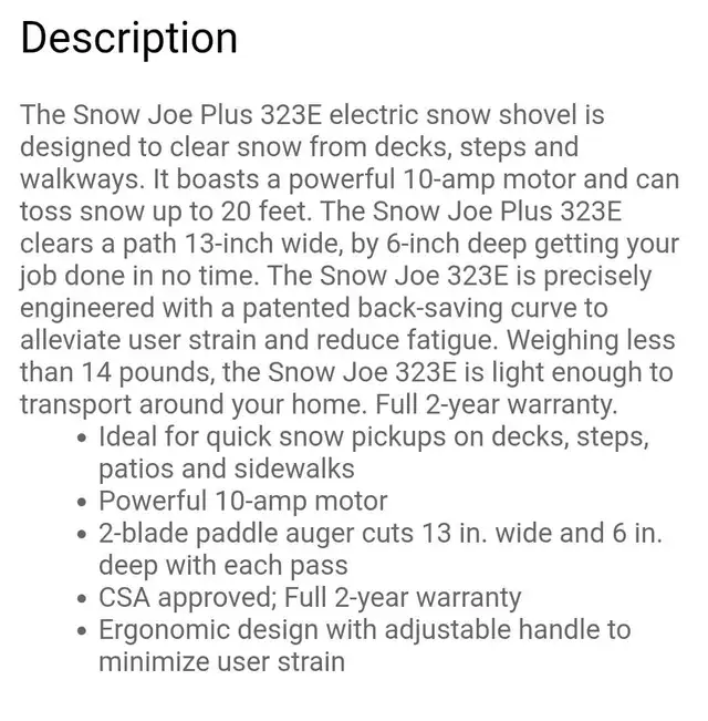 Snow Joe Electric Snow Shovel in Snowblowers in City of Toronto - Image 8