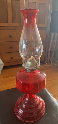 Vintage Red Glass Kerosene Oil Hurricane