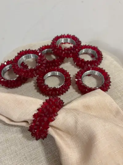 Set of 8 Red Beaded Napkin Holders, View more