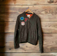 Papaya Lightweight Bomber Jacket with Patches & Pockets