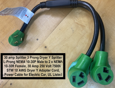 (NEW) Electric Car / Dryer Y Splitter 30A 3 Prong 10-30P 2x10-30, View more