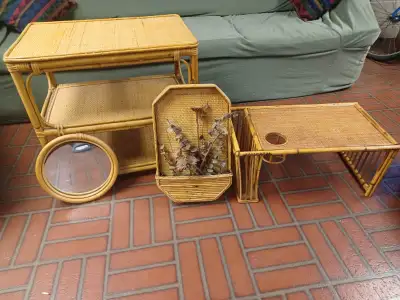 VINTAGE COLLECTION OF BAMBOO WICKER RATTAN ITEMS, View more