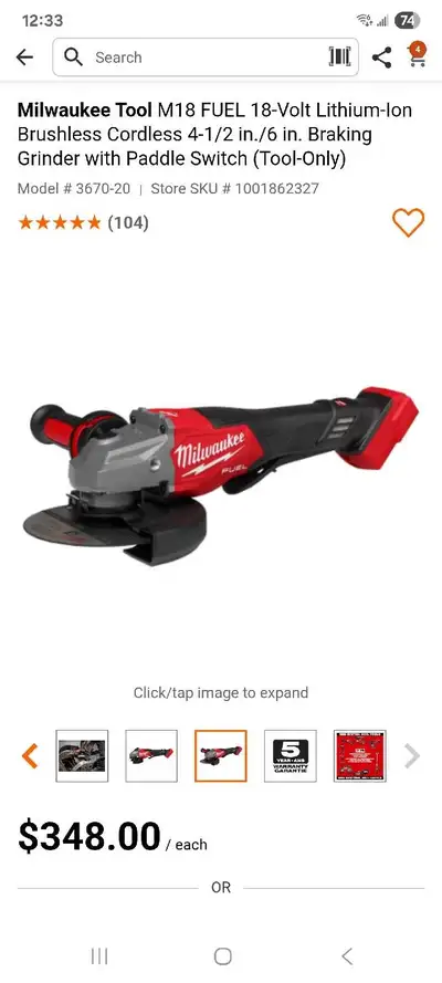 Never used, still has 4+ years of warranty. Purchased to replace my 5" grinder but is way to powerfu...