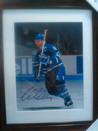 Wendell Clark hockey stick ,2 picture and a puck sign