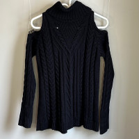 RD Style Cold Shoulder Cable Knit Turtleneck Sweater Womens