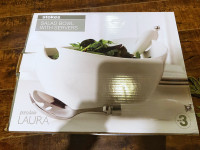 Stokes - Laura Porcelain Salad Bowl with Servers; White 