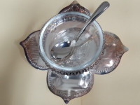 Vintage Brama Sterling Relish Bowl on Leaf Set
