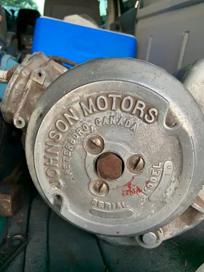 As is JOHNSON LT10 , turns over and has compression . Mostly complete . $80.00 , 5hp from 1940
