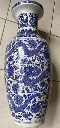 Large 24” Chinese blue vase 