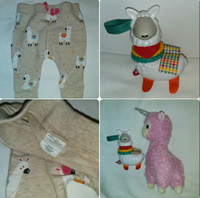 Baby Llama Pants 0-3 Months & Llama Toys x2