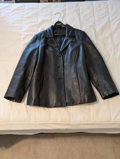 Ladies black leather coat size 1X, View more
