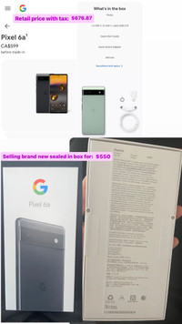 Brand new sealed in box- Google Pixel 6A, earbuds, car charger