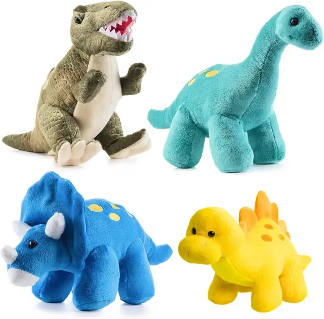 PREXTEX Plush Dinosaur Stuffed Animal, 4pk, 10 inches Cute Dinos