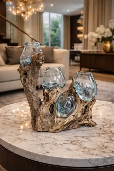 Glass Vases  on Teak Root, View more