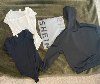 )SHEIN  girls size 14, black hoodie and bodysuit., View more