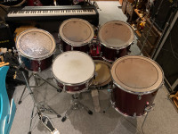 A great 7 piece red CB drum set great for rehearsals or jamsfor 