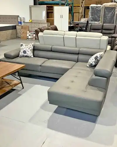 Leather Sectional Sofa + Adjustable Headrest + Arm Rest | Buy $ , View more