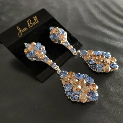 Jim Ball Blue+Gold Swarovski Drop Earrings in Jewellery & Watches in Dartmouth