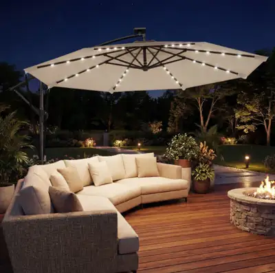 Offset patio umbrella with lights Bought it new a few years ago for $300. Have a gazebo now so dont...