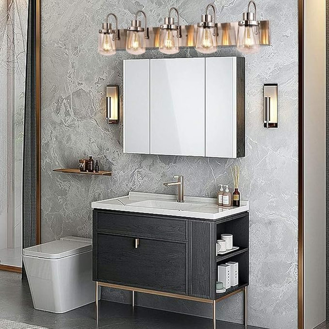 Modern Bathroom Vanity Light 5-Lights Lamp in Satin Nickle in Bathwares in Hamilton - Image 2