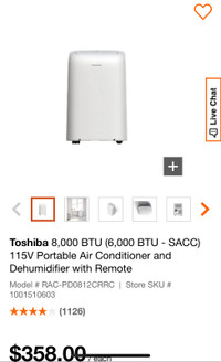 Toshiba 8,000 BTU Portable Air Conditioner