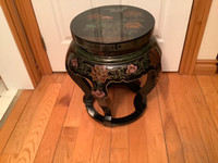 Vtg Chinese Chinoiserie Style Black Lacquered Drum Stool/Seat
