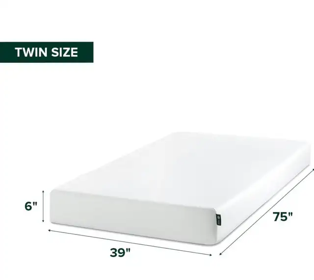 Zinus 6” Twin Green Tea Memory Foam Mattress in Beds & Mattresses in Cambridge - Image 3