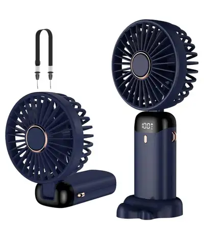 Mini Handheld USB Fan – Blue | 5-Speed, Foldable, Rechargeable, View more