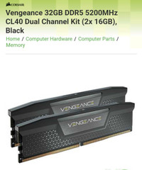Vengeance 32GB DDR5 5200MHz CL40 Dual Channel Kit (2x 16GB)