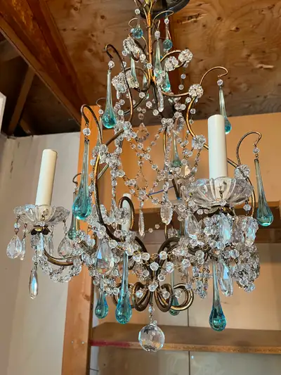 Vintage Italian Chandelier with Blue Crystal Drops, View more