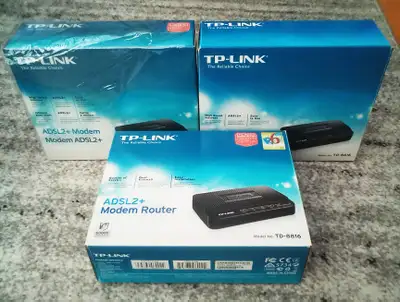 TP-Link ADSL2+ modems in new condition. TD-8616 modem - 3 available - $20 each TD-8816 modem and rou...