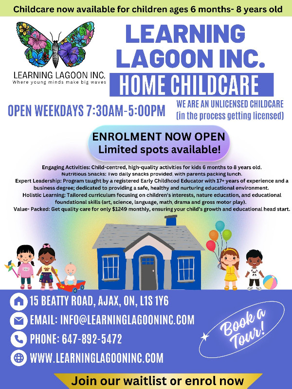 New Childcare in Ajax: Learning Lagoon Inc. Home Childcare in Childcare & Nanny in Oshawa / Durham Region - Image 2