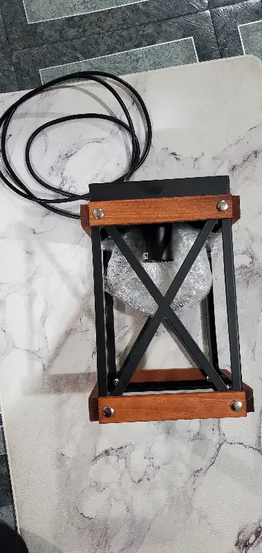 Rustic Farmhouse Pendant Light, Wood & Metal Cage. Vintage Style, View more