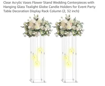 Clear Acrylic Flower Stands with Hanging Candle Holders, View more
