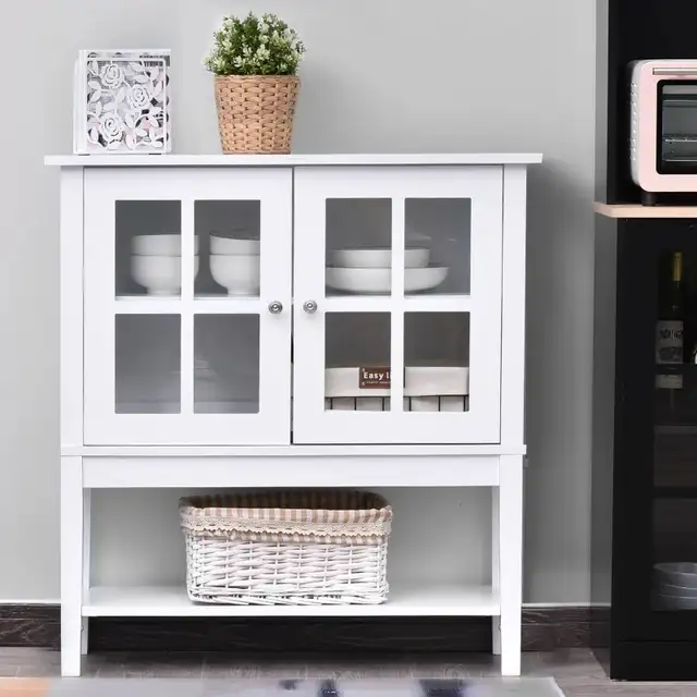 Modern Sideboard Buffet Cabinet Wood Console Table with Glass Do in Hutches & Display Cabinets in Markham / York Region - Image 8