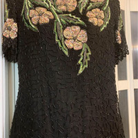 superbe robe de bal en soie noire brodée/sequins signée LK