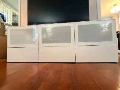 IKEA BESTÅ TV Unit, Glass Doors and Gloss Drawers (71" Wide), View more