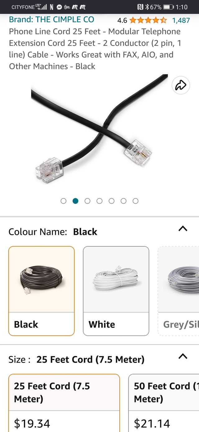 25' phone line cord- male to male in General Electronics in Kitchener / Waterloo - Image 2