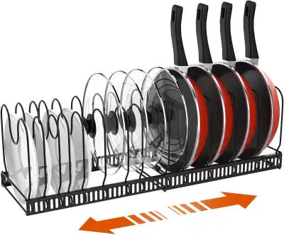 NEW Pot and Pan Organizer Rack for Cabinet, Expandable Pot Lid, View more