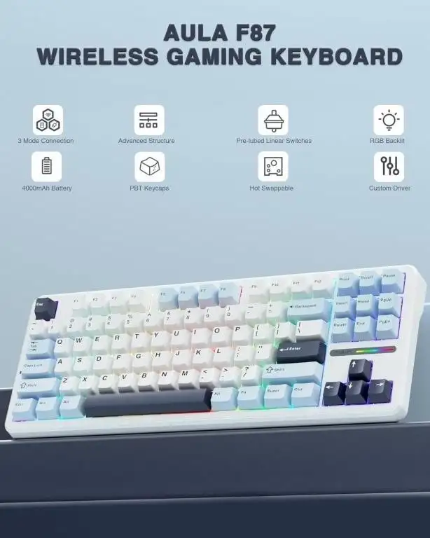 Gaming Keyboard | AULA F87 Wireless Gaming Keyboard 3 Mode. in Mice, Keyboards & Webcams in Mississauga / Peel Region - Image 3