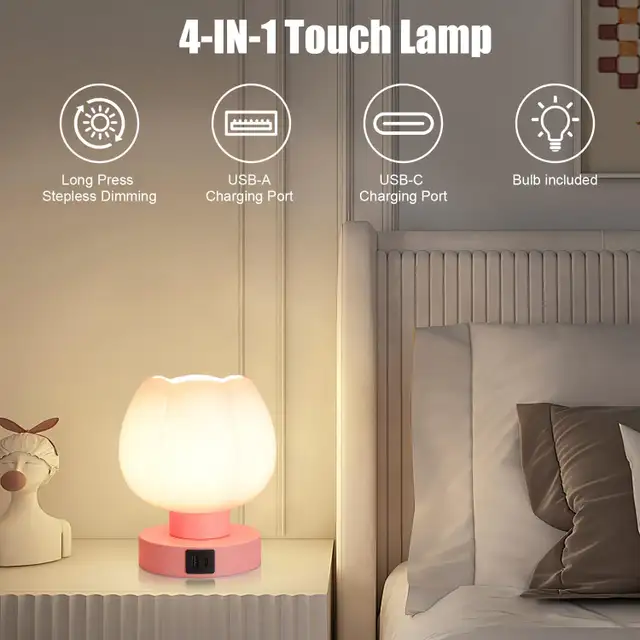 2 Pack Touch Bedside Lamps 3 Way Dimmable E26 Table Lamp White G in Indoor Lighting & Fans in Oshawa / Durham Region - Image 6