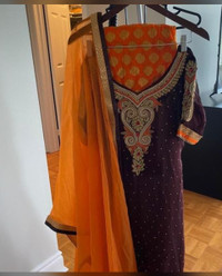 Plum and Orange punjabi suit size medium.
