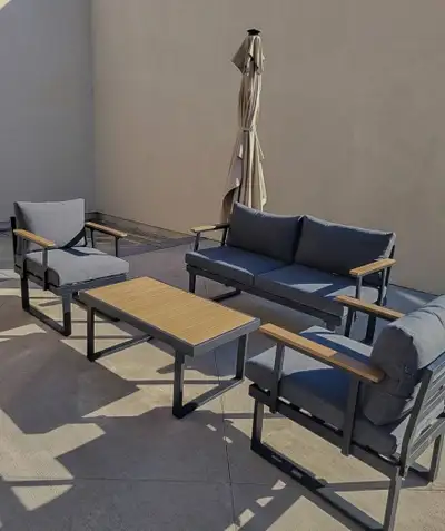 (IN STOCK) 4-Piece Aluminum Outdoor Patio Set + Coffee Table  , View more
