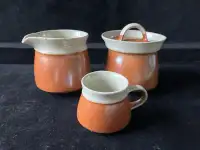 Cerval Stoneware Canada Creamer and Covered Sugar Bowl and cup 